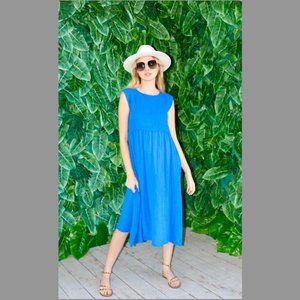 **SOLD** NWT Félicité Smocked Dress Cotton Gauze, Blue, Size 1 (XS)